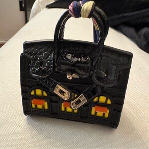 Black Crocodile Embossed Handbag
